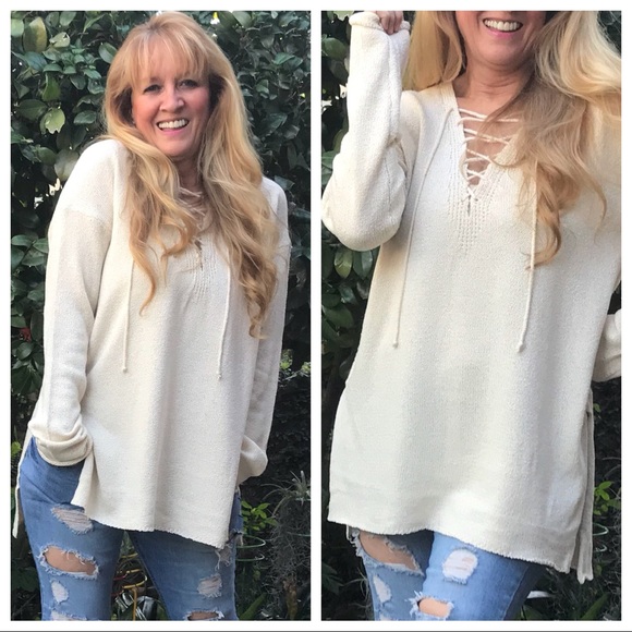 LAST ๐ Legacy of Love! Ivory Lace up Sweater - Picture 6 of 8